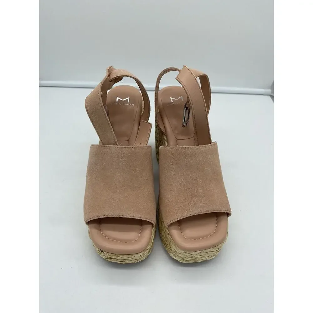 New Marc Fisher‎ LTD Nelly Suede Espadrille Wedge Sandals Ankle Strap Blush 8M